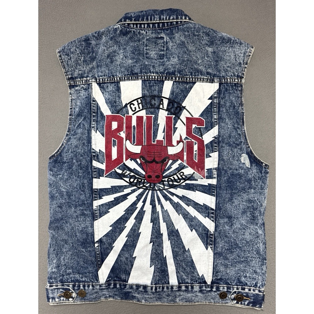 Chicago Bulls NBA Acid Wash Denim Vest Y2K 90s Hip Hop Streetwear Trucker Sz XXL